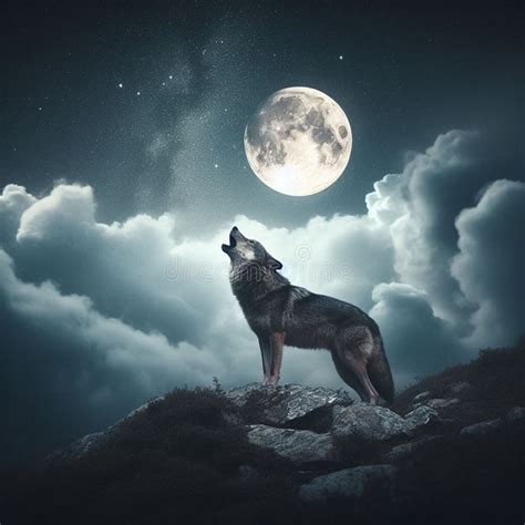 Wolf Howling At The Moon Stock Photo Image Of Night 298949552