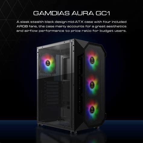 Gamdias Atx Mid Tower Gaming Computer Pc Case With Side Tempered Glass