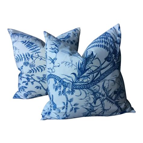 Brunschwig And Fils Bird And Thistle Pillows A Pair Chinoiserie