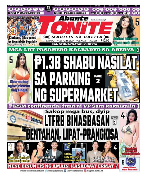 Tonite Front Page Balita Ngayong Agosto Abante Tonite