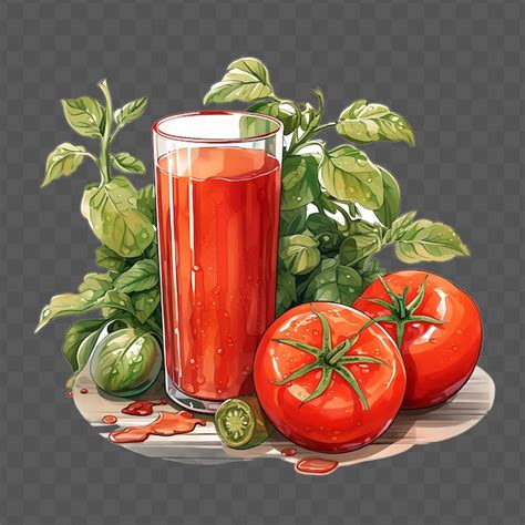 Premium PSD Watercolor Of A Vibrant Tomato Juice Drink Showcasing The