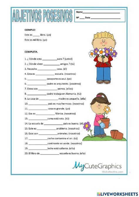 Posesivos átonos ELE worksheet Adjetivo posesivo Posesivo Adjetivos