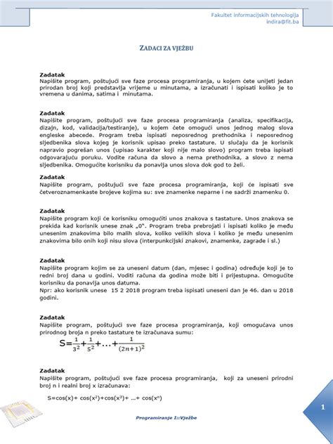 Zadaci Za Vjezbu I Pdf