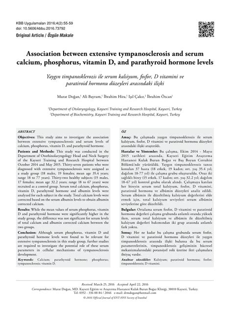 Pdf Association Between Extensive Tympanosclerosis And Serum Calcium