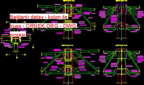 Bağlantı detay kolon ile truss dwg projesi Autocad Projeler