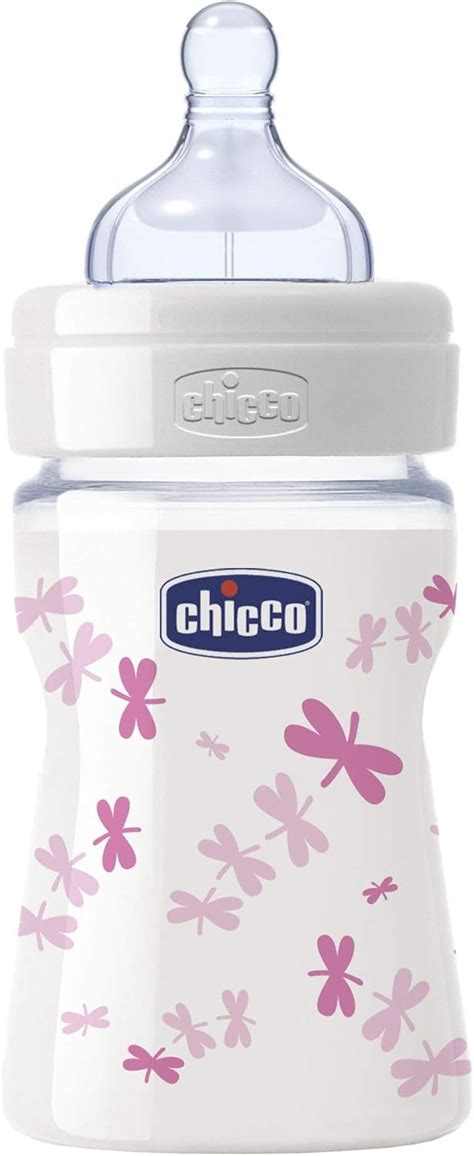 Chicco Wellbeing Biberón de vidrio cristal con tetina silicona anti