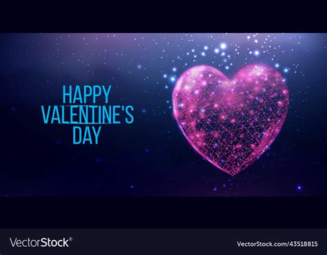 Happy Valentines Day Banner Wireframe Heart Vector Image