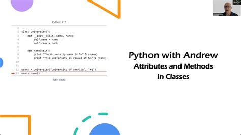 Python Classes Methods And Attributes Youtube