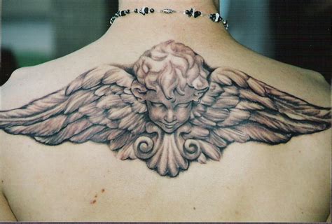 Design Of Angel Tattoo On The Back For Women