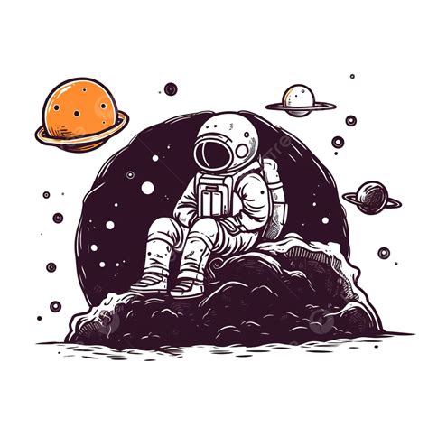 Astronauta Sentado Na Lua Ilustração De Doodle De Astronauta PNG