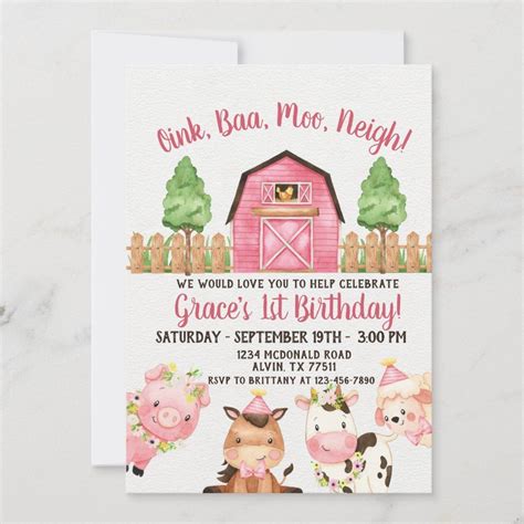 Farm Barnyard 1st Birthday Invitation 1st Birthday Invitations Girl Birthday Invitation