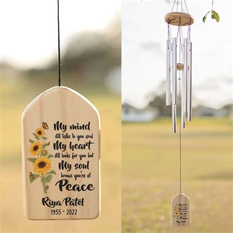 Personalized Sunflower Wind Chimes Memorial Tribute In Loving Memory Of