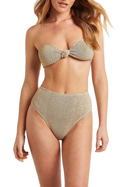 Bond Eye The Sahara Bandeau Bikini Top White Lurex Waffle Editorialist