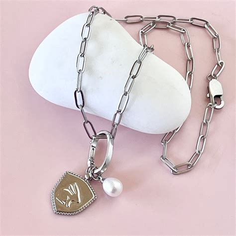 Rabbit Shield And Pearl On A Stainless Steel Paperclip Chain Penny Foggo