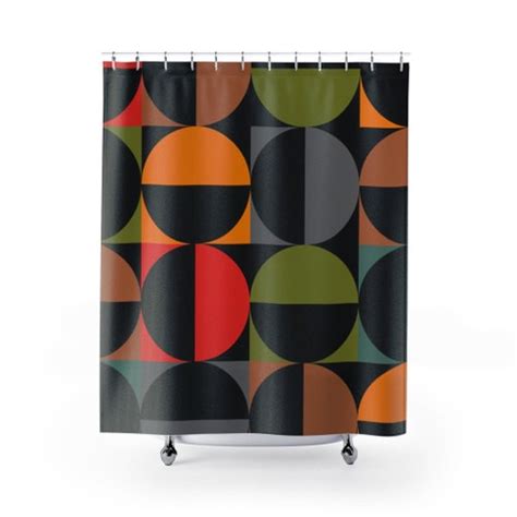 Retro Shower Curtain Abstract Mid Century Modern Retro Blue Etsy