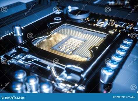 Computer Motherboard Cpu Socket Close Up 3d Rendering Stock