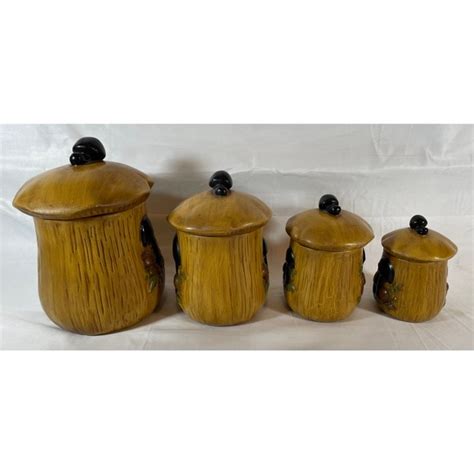 Arnels Kitchen Vintage Arnels Mushroom Ceramic Canister Set Of 4