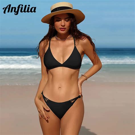 Anfilia Women S Sexy V Neck Triangle Bikini Swimwear High Cut String