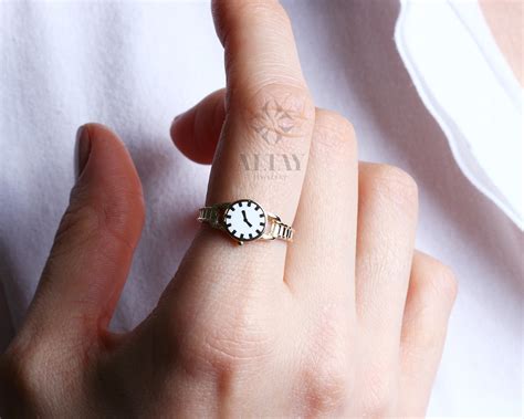 14k Gold Watch Ring Round Clock Ring Dainty Ring Etsy