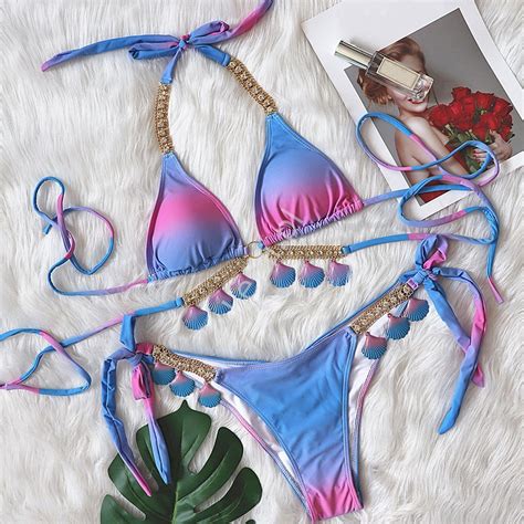 Bikini Damskie Ombre Z Muszelkami 4 Kolory