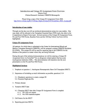 Fillable Online Cibmtr Introduction And Unique Id Assignment Form