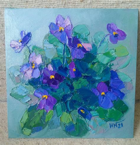 African Violet Flowers Violets Oil Painting Purple Etsy