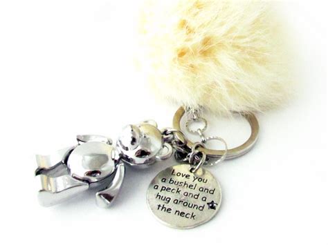 Teddy Bear Keychain Bear Pom Keychain Fluffy By Earthlietreasures