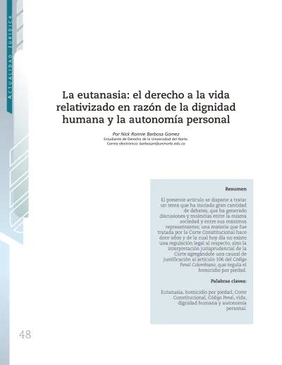 La Eutanasia El Derecho A La Vida Relativizado En Razón De La Dignidad