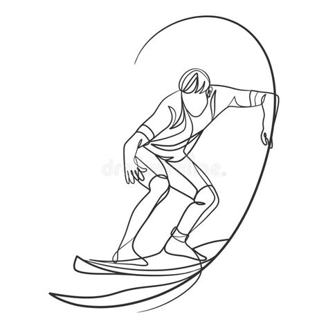 Continuous Line Drawing Of A Surfer With A Surfboard Stock Vector Illustration Of Continuous