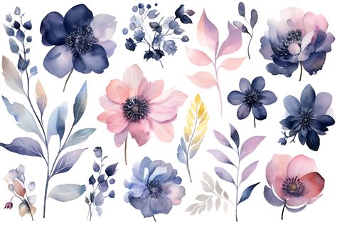 Beautiful Set Watercolor Flower And Leaves Element Collection 23842021 Png