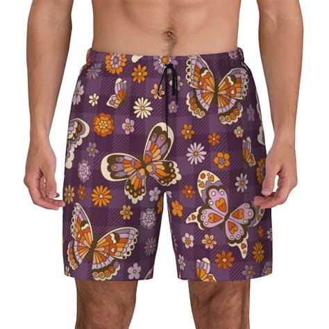 Haiem Buffalo Plaid And Butterflys Mens Swim Trunks With Compression