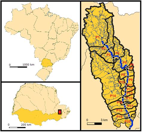 a) Location of the State of Paraná within Brazil; b) Location of the ...