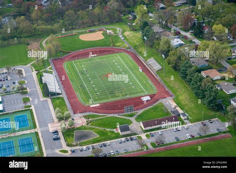 Aerial View Of American High School Athletic Field Stock Photo Alamy