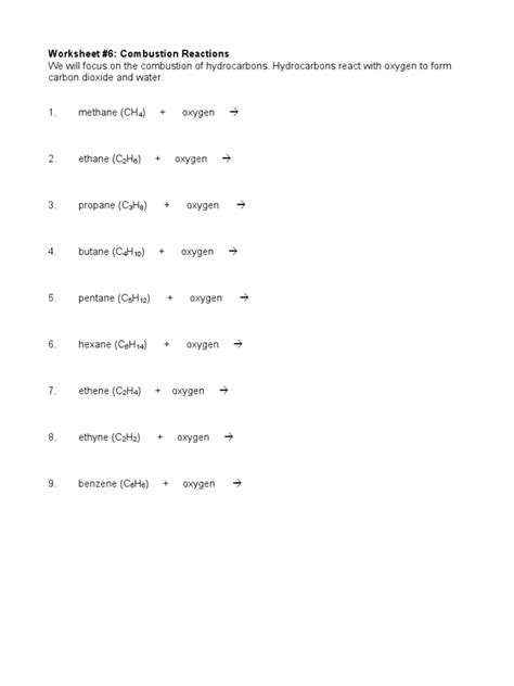 Combustion Reaction Worksheet | PDF | Hydrocarbons | Propane ...