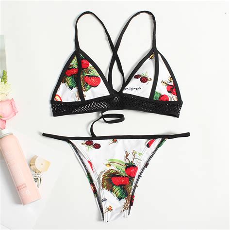 Women Strawberry Bikini Black And White Sexy Holiday Bikini Strawberry Two Piece Swimsuit