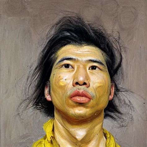 Detailed Oil Painting Beautiful Asian Man With Long Stable Diffusion