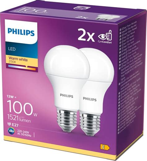 Philips Corepro Ledbulb A60 E27 13w 2700k 1521lm 230v 2 Pack Warm