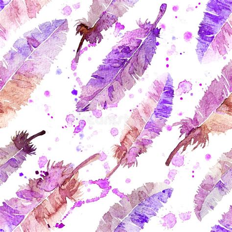 Watercolor Feathers Seamless Pattern Stock Vector Illustration Of