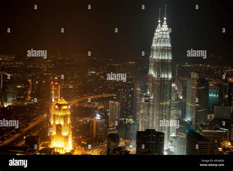 Night Aerial View Of Kuala Lumpur Skyline Capital City Malaysia