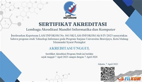 Dua Prodi FILKOM Raih Akreditasi Unggul LAM INFOKOM Prasetya UB