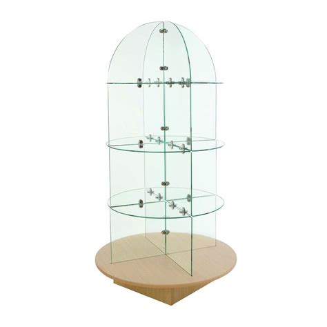 Round Glass Shelving Unit With Wood Base