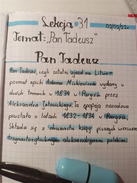 Pan Tadeusz Notatka