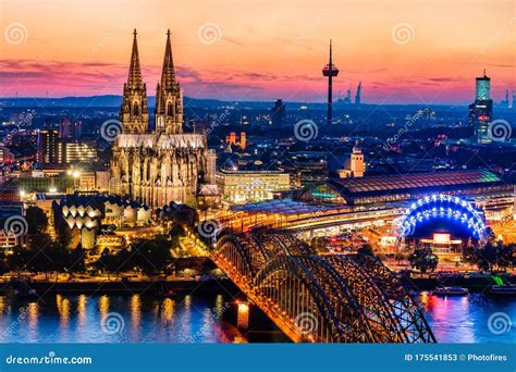 Beautiful Night Landscape Of The Gothic Cologne Cathedral Hohenzollern