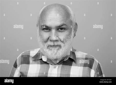 Golden Age Grandfather Mature Bald Man With Grey Beard On Studio