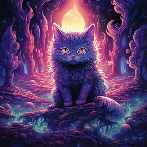 Premium AI Image | A painting of a cat with pink eyes and purple eyes.