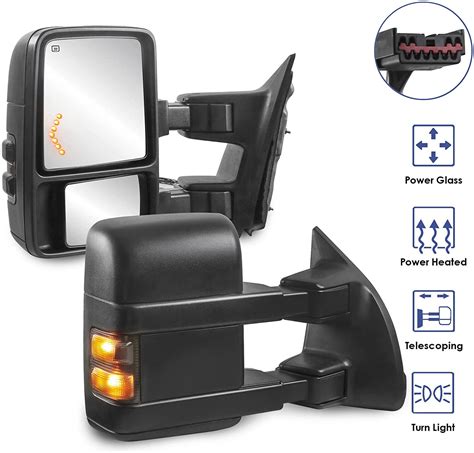 Mostplus Black Power Heated Tow Mirrors For Extended Trucks W Smoke Turn Signal 1999 07 Ford