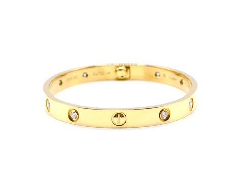 Cartier 18 Karat Yellow Gold 10 Diamond Love Bracelet Box And Papers Size 17 At 1stdibs