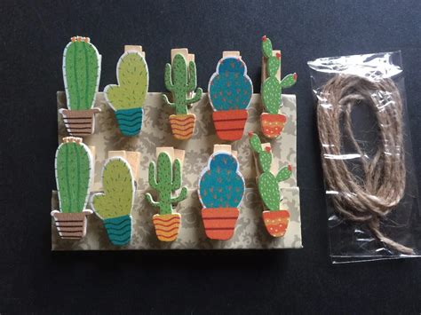 Pcs Cactus Wooden Pegs Photo Picture Wooden Clips With Hemp Rope Pin