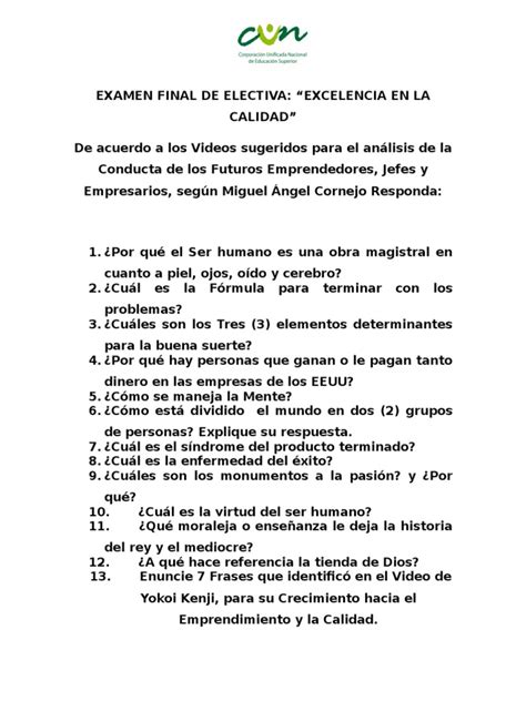 PDF Examen Final De Electiva Excelencia De La Calidad DOKUMEN TIPS