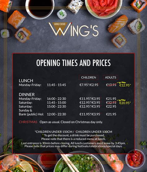 Opening Times & Prices - Wing’s World Cuisine